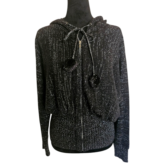 Victoria's Secret Sweaters - Victoria's Secret Y2K Black/ Metallic Cinch Waist Zip- Up Hoodie Size S